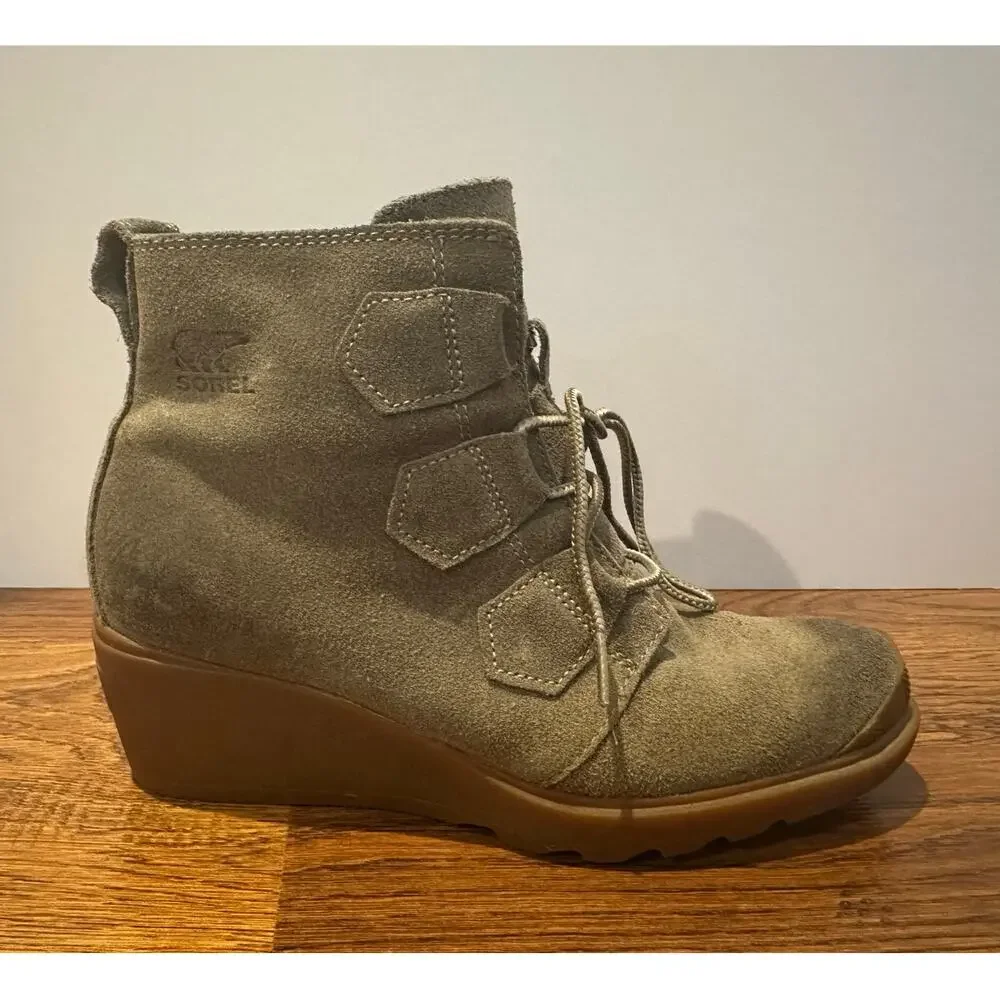 Sorel Women's Toronto Suede Lace Up Wedge Bootie Taupe Size 7 Street Style - Picture 3 of 11